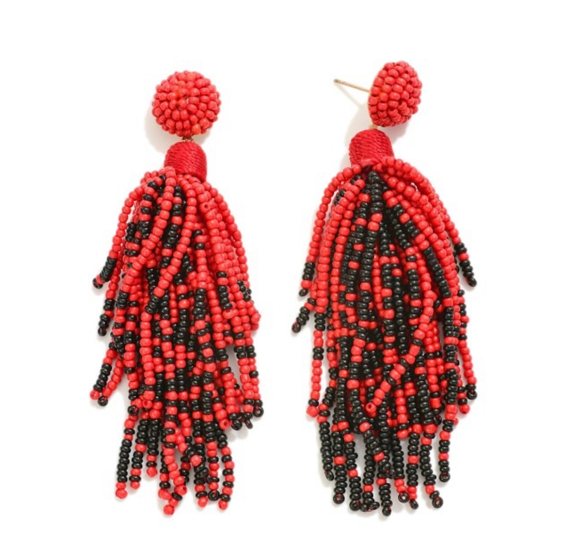 Red and Black Confetti Seed Bead Earrings