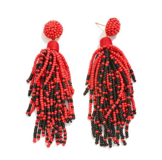 Red and Black Confetti Seed Bead Earrings