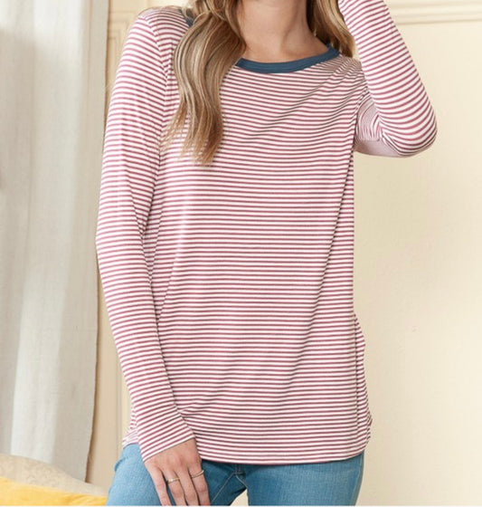 Striped Tee in blue or mauve