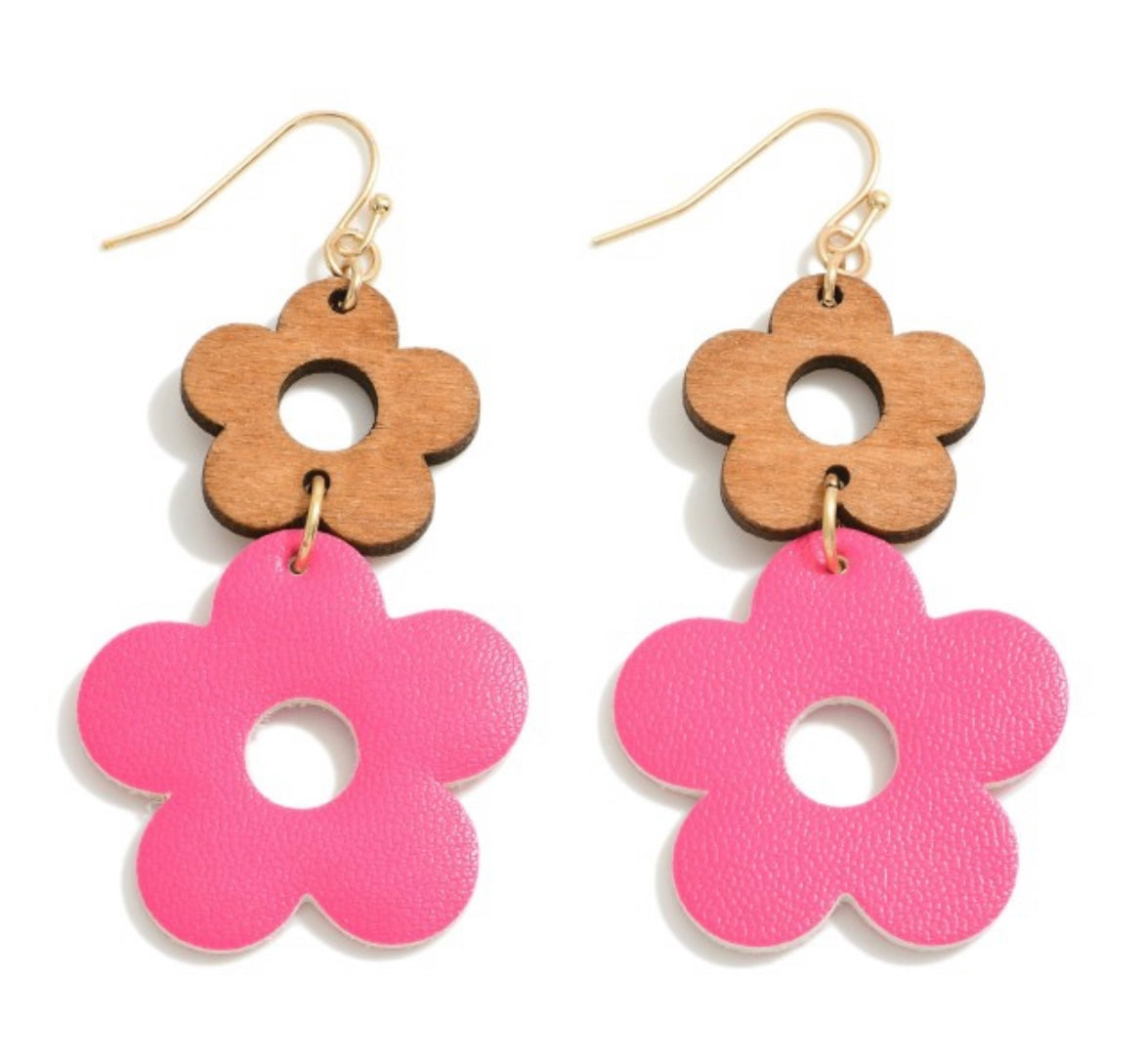 Wood and Cork Flower Earrings