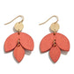 Wood flower earrings in coral