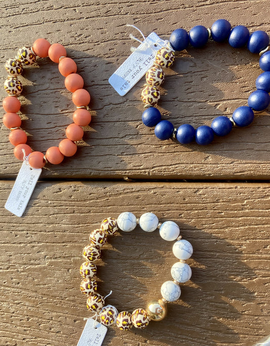 Multi Stone Bracelets in Coral, Navy, or Cream