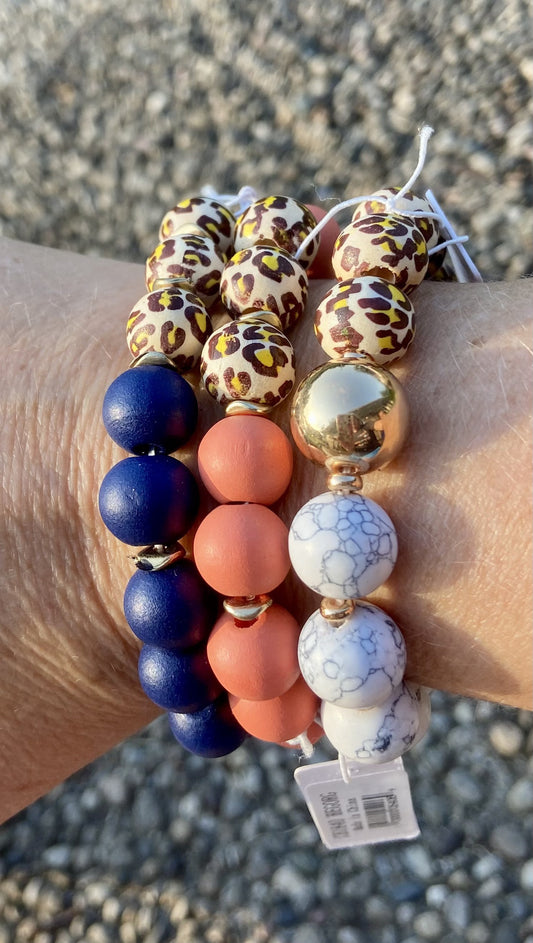 Multi Stone Bracelets in Coral, Navy, or Cream