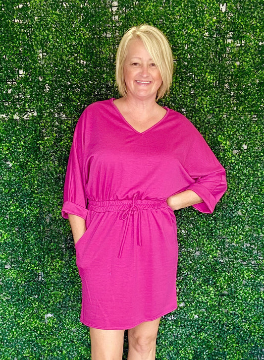 The Terry Dress in Fuchsia or Green