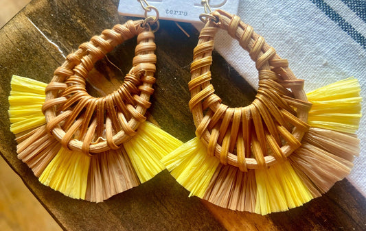 Rattan Earrings in Yellow, Pink, or Black