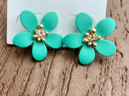 Teal flower Earrings