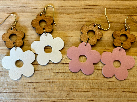 Wood and Cork Flower Earrings