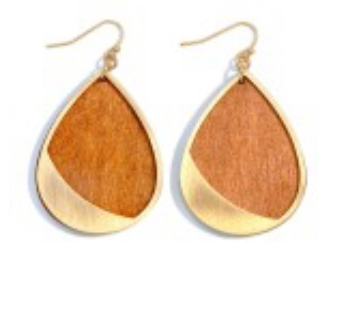 Wood and Gold stone Earrings