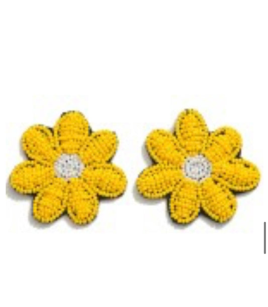 Yellow Flower Seed Bead Earrings