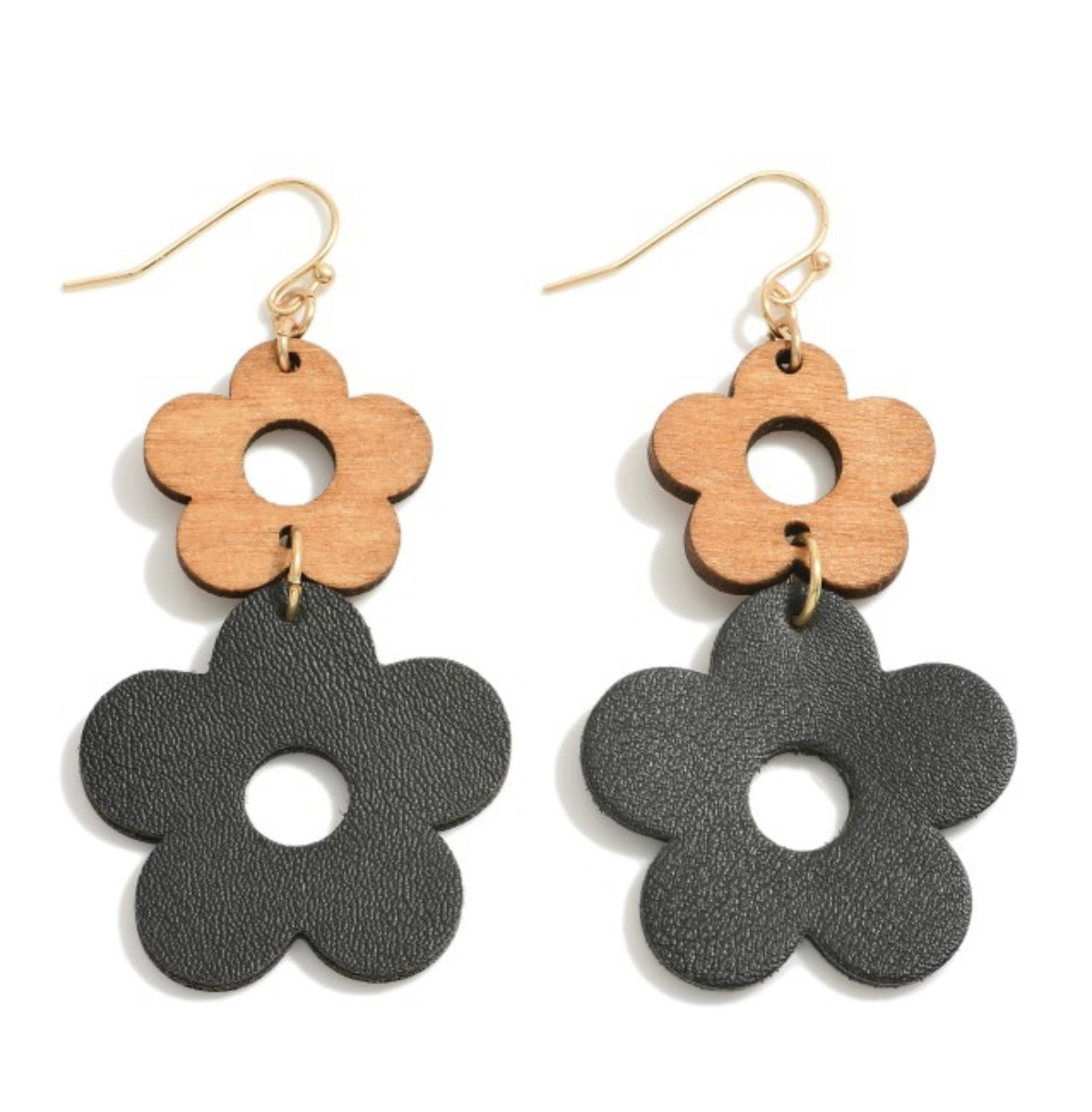 Wood and Cork Flower Earrings