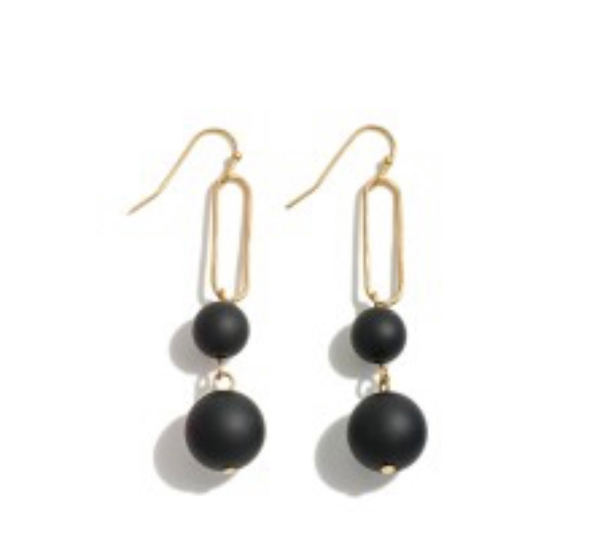 Wooden bead drop earrings in white or black