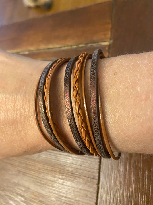 Multi Strap Leather Bracelet in silver or brown