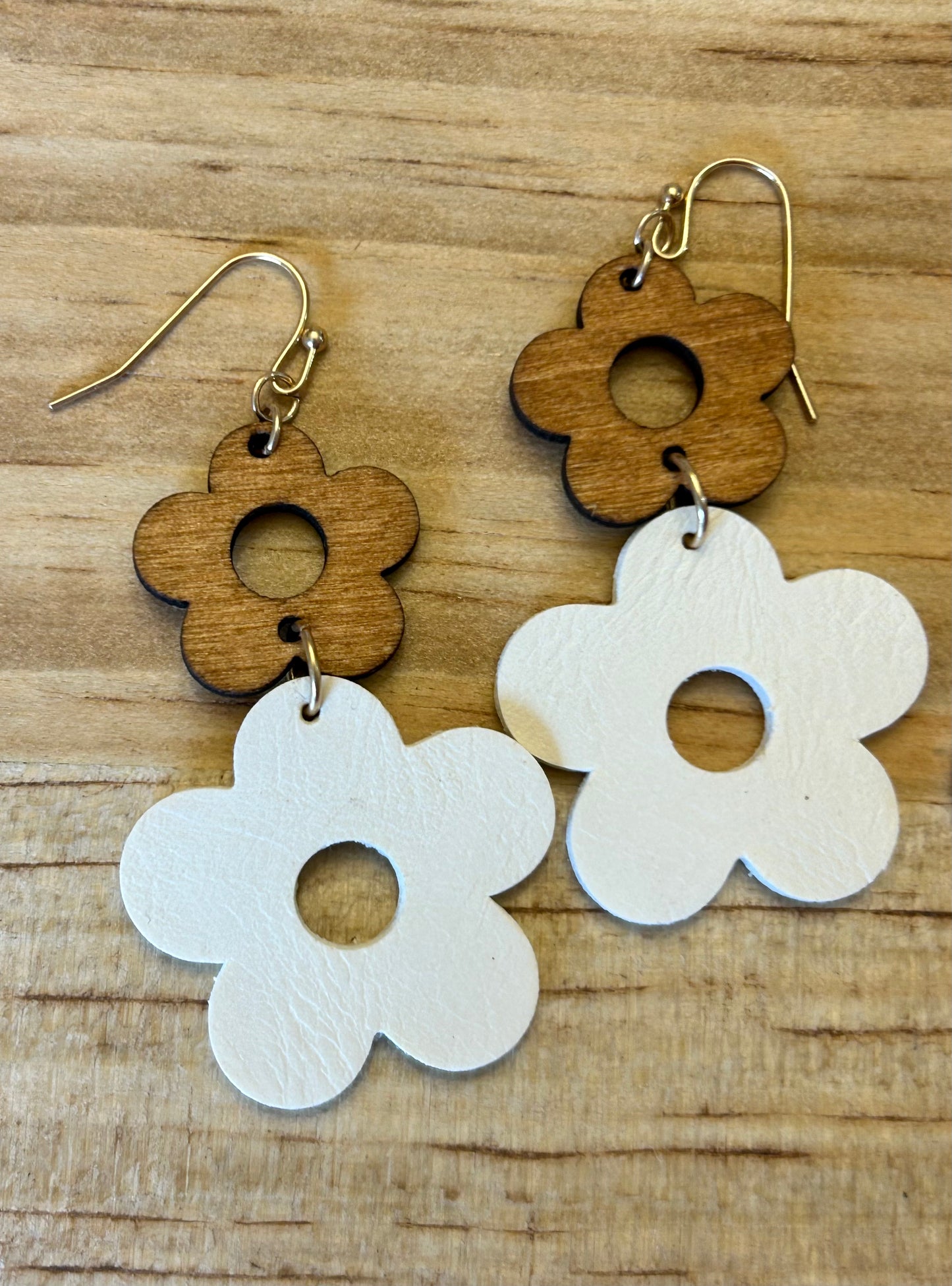 Wood and Cork Flower Earrings